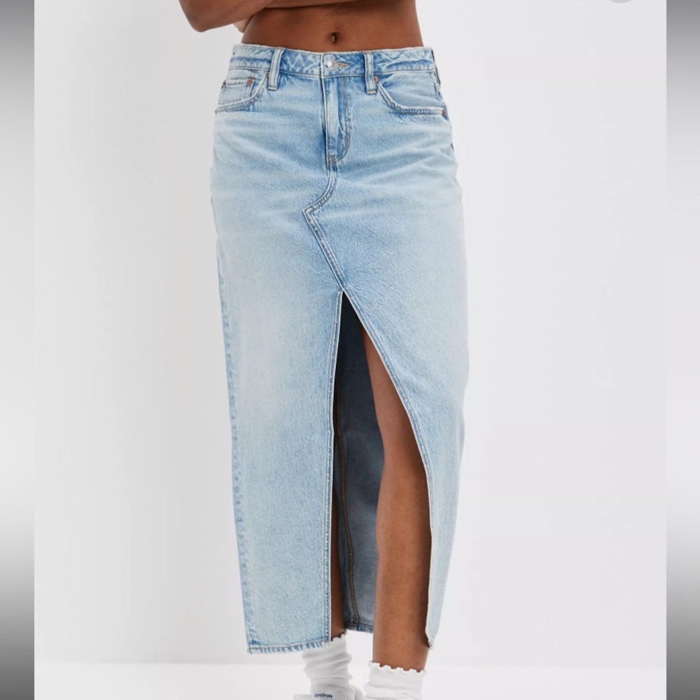 american eagle denim maxi skirt with front slit